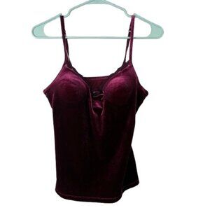 Gilligan & O’Malley Burgundy Lace Trim Velvet Cami Tank Bra Size 36B Coquette